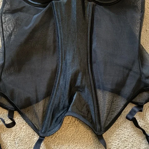VINTAGE VAN RAALTE BLACK SHEER BUSTIER CORSET WITH GARTERS SIZE 34B - Picture 6 of 15